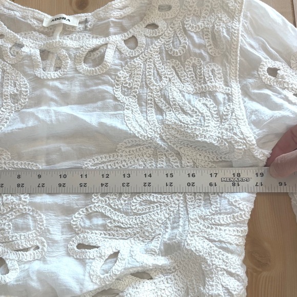 ADORA Women Crochet Embroidered Crop Top White Boho Festival S Sleeve Blouse - Picture 5 of 5